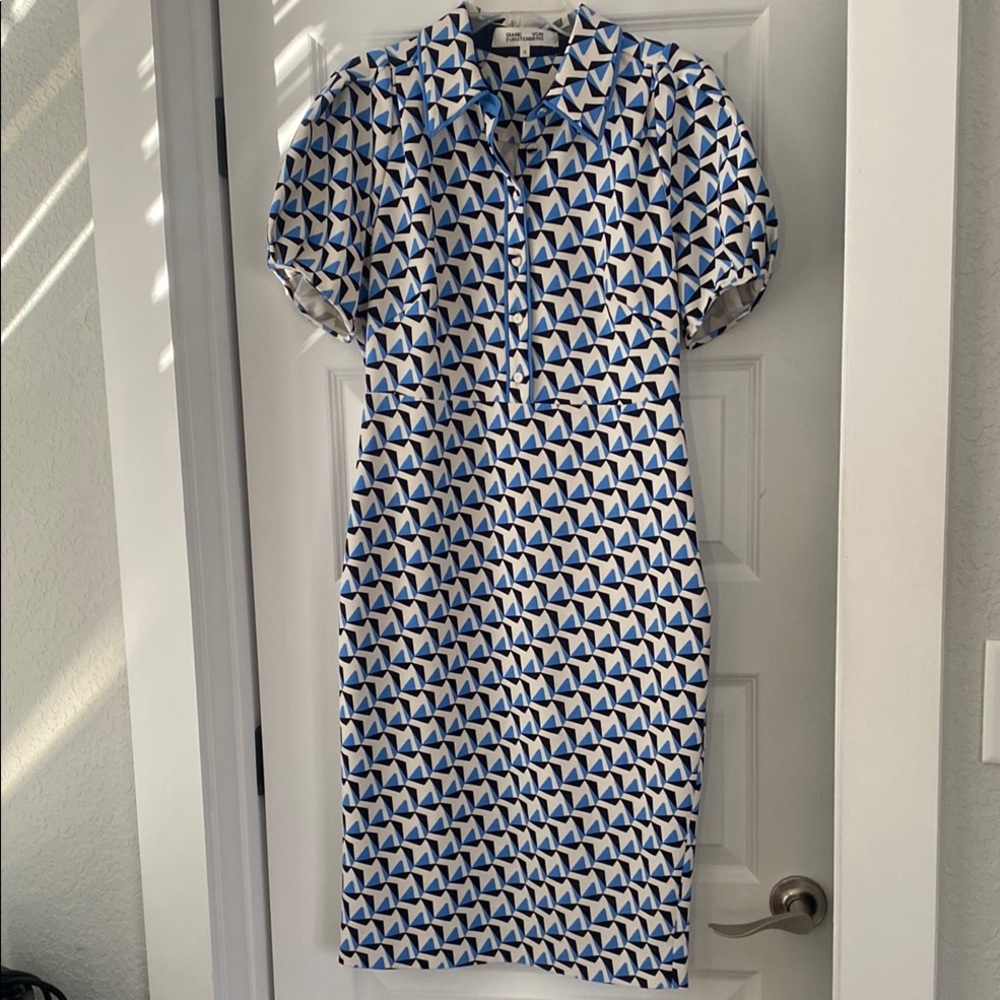 Geometric Blue and White Dress